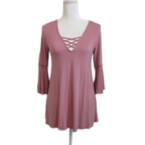 Roommates Bell Sleeve and Criss Cross Chest Top Pink Size M